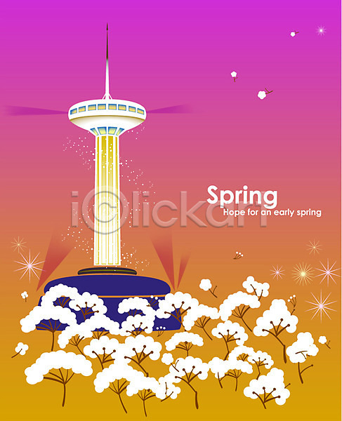 사람없음 AI(파일형식) 일러스트 계절 관광지 꽃 백그라운드 봄 봄배경 사계절 스프링 식물 전망대 풍경(경치)