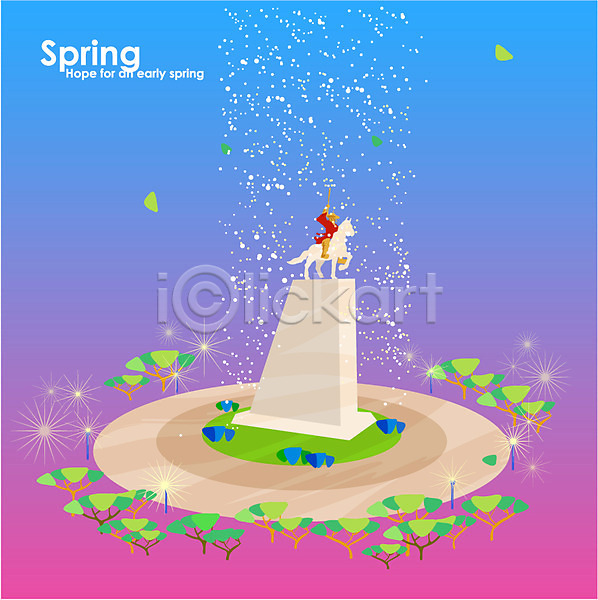 사람없음 AI(파일형식) 일러스트 계절 관광지 나무 동상 백그라운드 봄 봄배경 사계절 스프링 식물 풍경(경치)