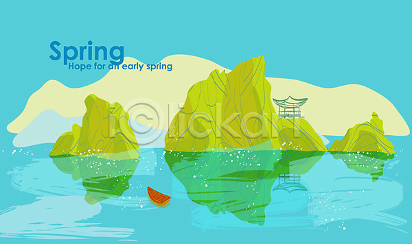 사람없음 AI(파일형식) 일러스트 강 계절 관광지 국내여행 단양 단양팔경 도담삼봉 백그라운드 봄 봄배경 봉우리 호수