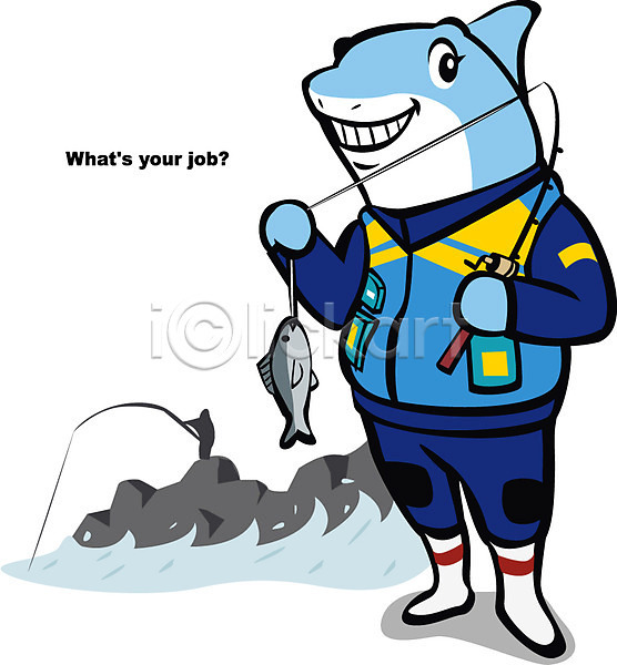 사람없음 AI(파일형식) 일러스트 낚시 낚시꾼 낚싯대 동물 물 미소(표정) 바다동물 상어 어류 웃음 직업 직업캐릭터 캐릭터