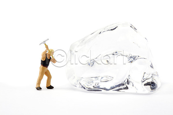 사람없음 JPG 포토 곡괭이 광부 모형 미니어처 빙하 스튜디오촬영 실내 얼음 인형 피규어