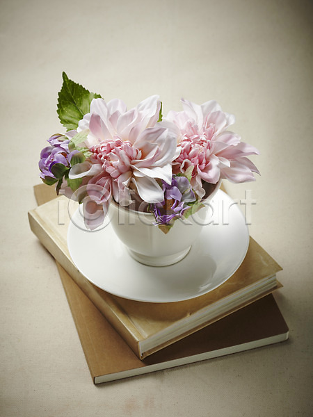 사람없음 JPG 포토 꽃 꽃백그라운드 받침대 스튜디오촬영 식물 실내 쌓기 잔 조화 찻잔 책 커피잔 컵 컵받침