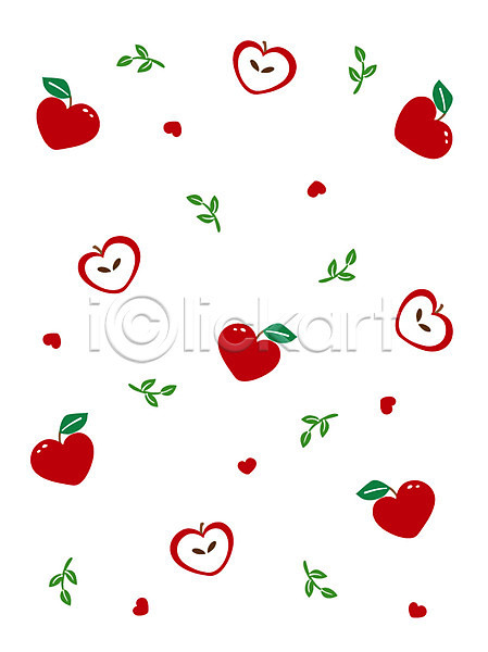 사랑 사람없음 AI(파일형식) 일러스트 과일 무늬 문양 백그라운드 사과(과일) 열매 잎 패턴 하트 하트백그라운드