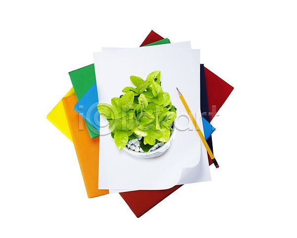 사람없음 PSD 포토아이콘 A4용지 식물 연필 오브젝트 잎 종이 책 편집 필기구 합성 화분 흰색