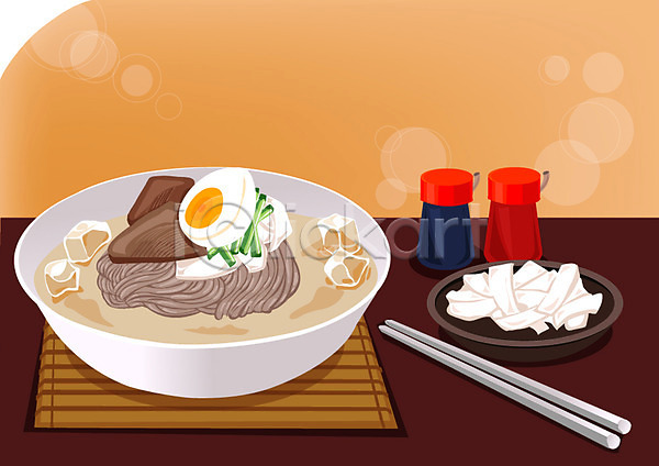 사람없음 AI(파일형식) 일러스트 계란 고명 그릇 냉면 면 면류 무 물냉면 양념 양념통 여름음식 오이 요리 음식 젓가락 제철음식 채소 한국문화 한식