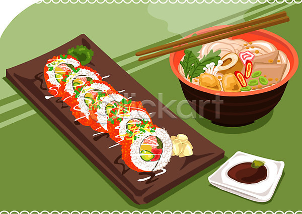 사람없음 AI(파일형식) 일러스트 간장 그릇 롤 면 면류 요리 우동 음식 일본문화 일본음식 접시 젓가락 종지 캘리포니아롤