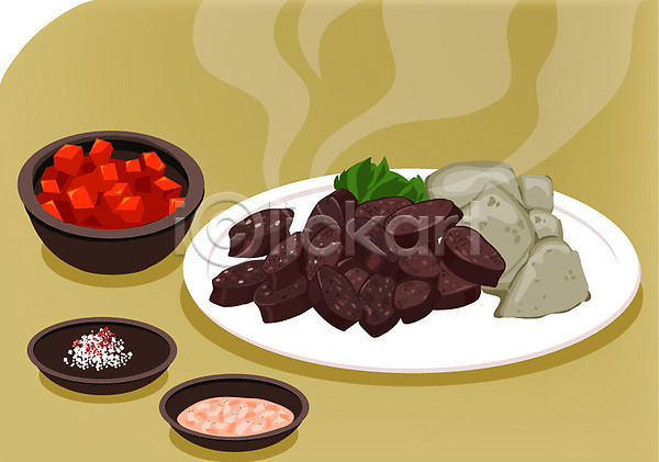 사람없음 AI(파일형식) 일러스트 간 그릇 김치 깍두기 디저트 분식 새우젓 소금 순대 요리 음식 접시 종지 한국문화 한식