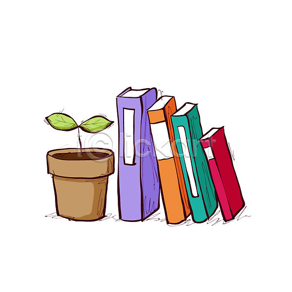 사람없음 AI(파일형식) 아이콘 독서 새싹 식물 잎 책 클립아트 화분