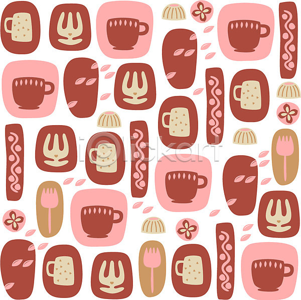 사람없음 AI(파일형식) 일러스트 꽃 도안 디자인 모양 무늬 문양 백그라운드 벽지 생활용품 아기자기 오브젝트 음료 잔 주방용품 차(음료) 찻잔 컵 패턴 패턴백그라운드 포크