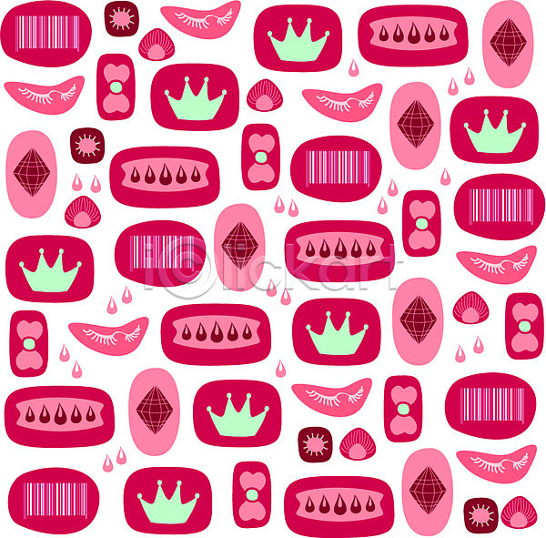 사람없음 AI(파일형식) 일러스트 다이아몬드 도안 디자인 리본 모양 무늬 문양 물방울 바코드 백그라운드 벽지 분홍색 아기자기 왕관 왕관모양 컬러 패턴 패턴백그라운드