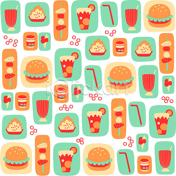 사람없음 AI(파일형식) 일러스트 꼬치 도안 디자인 디저트 모양 무늬 문양 백그라운드 벽지 빨대 아기자기 아이스크림 음료 음식 주스 패스트푸드 패턴 패턴백그라운드 햄버거