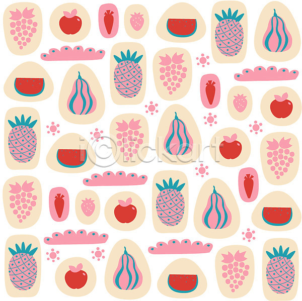 사람없음 AI(파일형식) 일러스트 과일 도안 디자인 딸기 모양 무늬 문양 백그라운드 벽지 사과(과일) 수박 아기자기 열매 음식 참외 파인애플 패턴 패턴백그라운드 포도