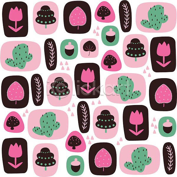 사람없음 AI(파일형식) 일러스트 꽃 나무 도안 도토리 디자인 모양 무늬 문양 백그라운드 버섯 벽지 선인장 식물 아기자기 잎 자연 튤립 패턴 패턴백그라운드