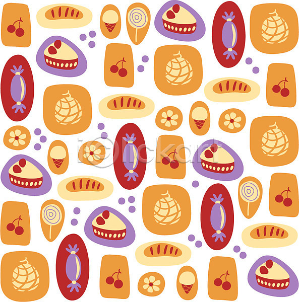 사람없음 AI(파일형식) 일러스트 과일 도안 디자인 디저트 막대사탕 멜론 모양 무늬 문양 백그라운드 벽지 빵 사탕 아기자기 아이스크림 음식 조각케이크 체리 케이크 패턴 패턴백그라운드