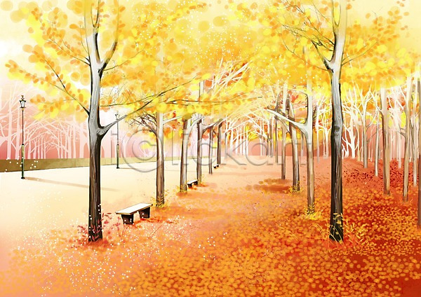따뜻함 사람없음 PSD 일러스트 가로등 가을(계절) 가을배경 가을풍경 계절 공원 나무 낙엽 단풍 백그라운드 벤치 사계절 식물 야외 의자 자연 주간 풍경(경치)