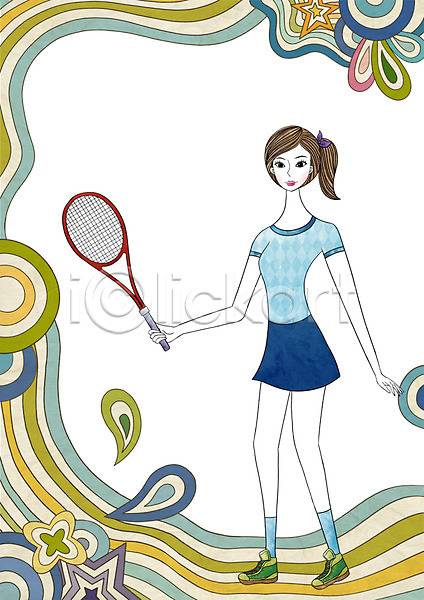 사람 성인 성인만 성인여자만 여자 여자만 여자한명만 한명 PSD 일러스트 라이프 라이프스타일 라켓 라켓(테니스) 미소(표정) 서기 스포츠 우먼라이프 운동 웃음 전신 테니스 테니스라켓