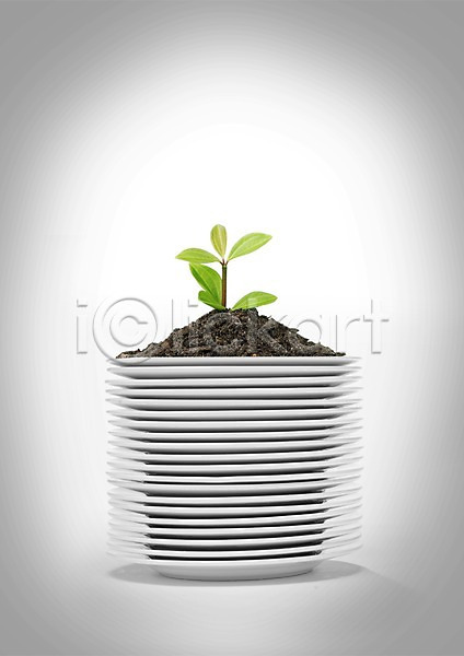 사람없음 3D PSD 편집이미지 그릇 새싹 식물 쌓기 접시 주방용품 흙