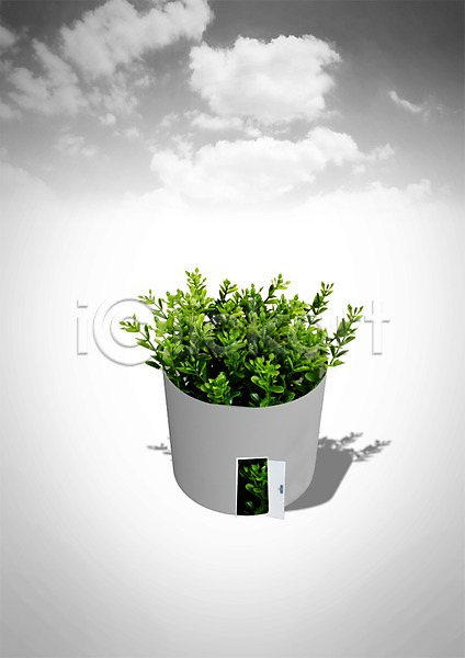 사람없음 3D PSD 편집이미지 구름(자연) 문 식물 오픈 원통 잎 하늘 화분