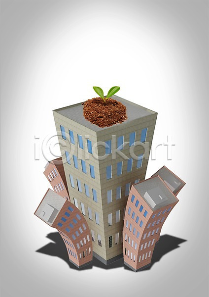 사람없음 PSD 편집이미지 건물 건축 건축물 빌딩 새싹 식물 옥상 정상 풀(식물) 흙
