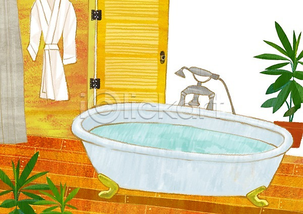 사람없음 PSD 일러스트 초크일러스트 가운 목욕가운 물 백그라운드 식물 욕실 욕조 인테리어 창문 초크아트 화분 화장실