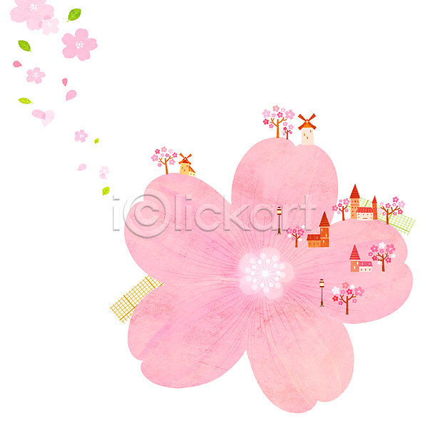 사람없음 PSD 일러스트 가로등 건물 계절 꽃 나무 백그라운드 벚꽃 벚나무 봄 봄배경 분홍색 사계절 식물 조명 주택 풍경(경치) 풍차