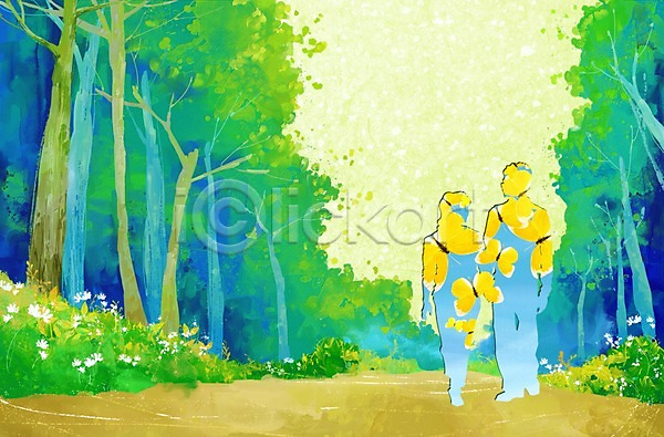산책 남자 두명 사람 여자 PSD 실루엣 일러스트 곤충 그림자 꽃 나무 나비 네이처 동물 리빙 부부 식물 쌍 자연 커플 한쌍