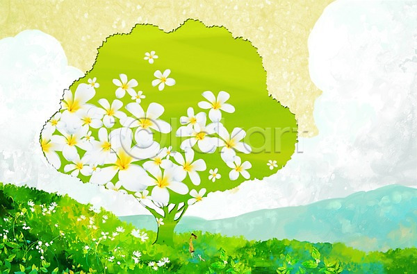 사람 여자 여자만 여자한명만 한명 PSD 실루엣 일러스트 그림자 꽃 나무 네이처 리빙 식물 잎 자연 초원(자연)