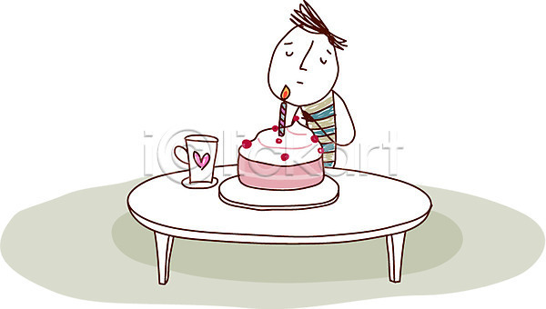 고독 슬픔 남자 남자만 남자한명만 사람 한명 AI(파일형식) 일러스트 기념일 라이프 라이프스타일 맨라이프 생일 생일케이크 생일파티 앉기 일상 잔 초 촛불 컵 케이크 탁자 파티
