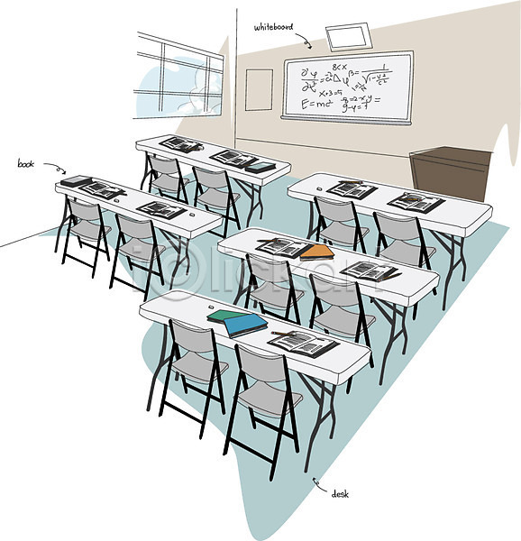 사람없음 AI(파일형식) 일러스트 강의실 교실 교육 교탁 백그라운드 수업 의자 창문 책 책상 칠판 화이트보드