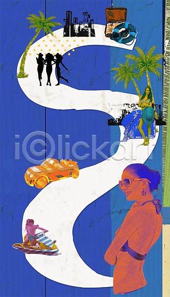 특별함 사람 여러명 여자 여자만 PSD 실루엣 일러스트 건물 계절 그림자 나무 미소(표정) 바이크 바캉스 백그라운드 빌딩 서기 식물 야자수 여름(계절) 여름휴가 웃음 튜브 팝아트 퓨전 휴가