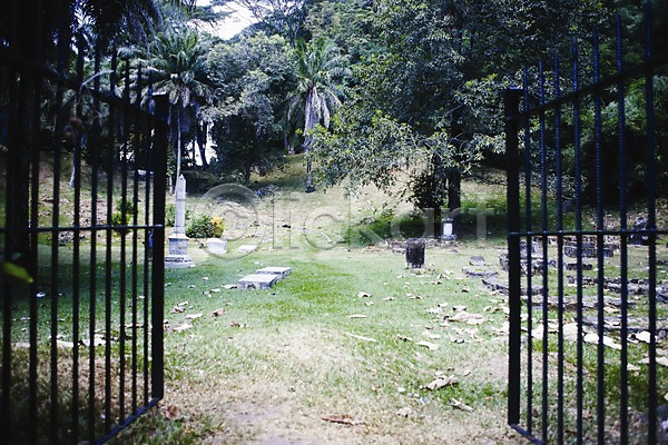 빈티지 사람없음 JPG 포토 공동묘지 나무 낙엽 대문 무덤 백그라운드 비석 세이셸 시설물 식물 야외 종교 주간 철문 풀(식물) 해외 해외풍경