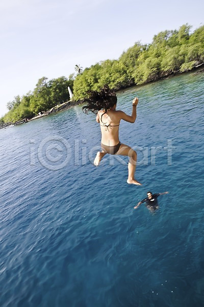 남자 두명 사람 성인 성인만 여자 JPG 포토 나무 남태평양 다이빙 바다 수영 야외 주간 풍경(경치) 하와이 해외 해외풍경