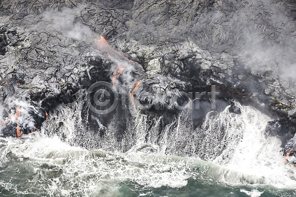 사람없음 JPG 포토 광석 마그마 불꽃(불) 야외 연기 용암 자연 자연재해 재해 주간 파도 하와이 해외 해외풍경