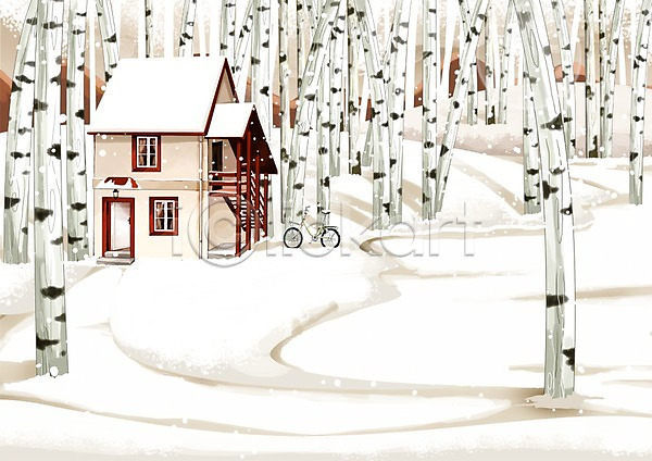 추위 사람없음 PSD 일러스트 건물 겨울 겨울배경 계절 교통수단 나무 눈(날씨) 눈내림 백그라운드 사계절 설원 식물 자전거 주택 풍경(경치)