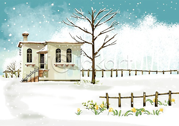 추위 사람없음 PSD 일러스트 건물 겨울 겨울배경 계절 꽃 나무 눈(날씨) 눈내림 백그라운드 사계절 설원 식물 울타리 주택 풍경(경치)
