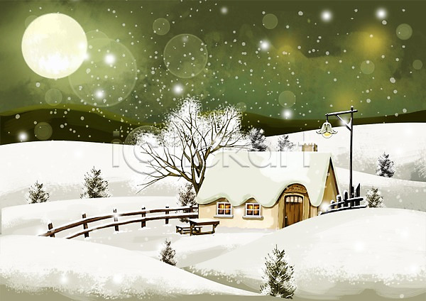 추위 사람없음 PSD 일러스트 가로등 건물 겨울 겨울배경 계절 나무 눈(날씨) 눈내림 달 백그라운드 보름달 사계절 설원 식물 울타리 조명 주택 풍경(경치)