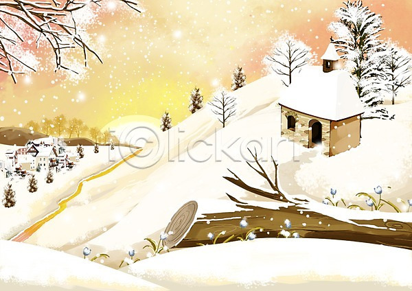 추위 사람없음 PSD 일러스트 건축 건축물 겨울 겨울배경 계절 나무 눈(날씨) 눈내림 백그라운드 사계절 산 설원 식물 풍경(경치)