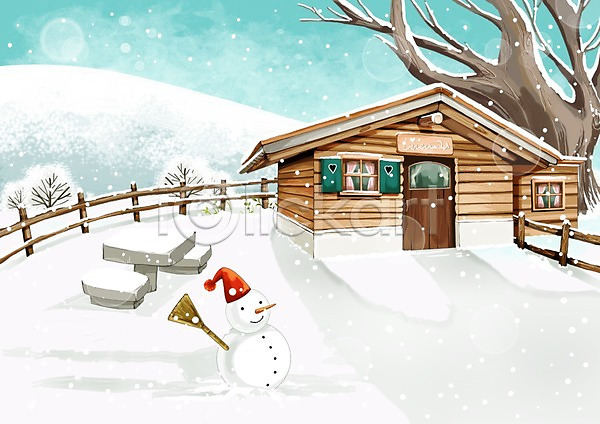 추위 사람없음 PSD 일러스트 건물 겨울 겨울배경 계절 나무 눈(날씨) 눈내림 눈사람 백그라운드 사계절 설원 식물 울타리 주택 풍경(경치)