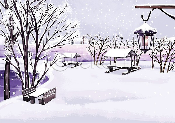 추위 사람없음 PSD 일러스트 가로등 겨울 겨울배경 계절 나무 눈(날씨) 눈내림 백그라운드 벤치 사계절 설원 식물 의자 조명 탁자 풍경(경치) 휴식처