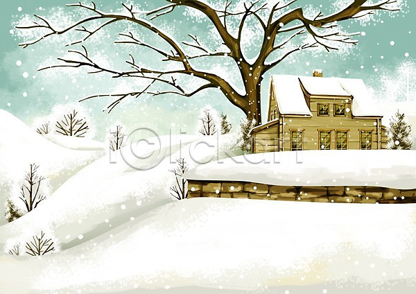 추위 사람없음 PSD 일러스트 건물 겨울 겨울배경 계절 나무 눈(날씨) 눈내림 백그라운드 사계절 설원 식물 주택 풍경(경치)