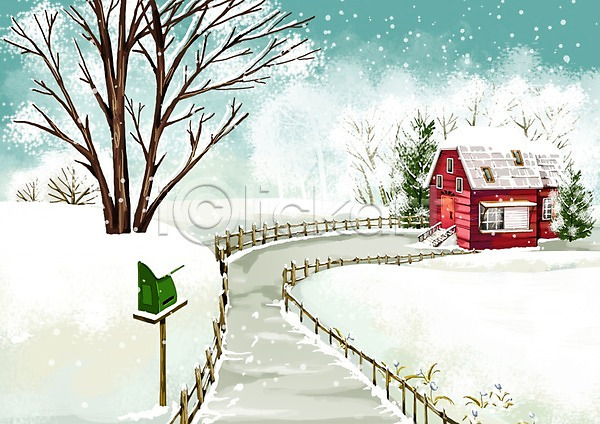 추위 사람없음 PSD 일러스트 거리 건물 겨울 겨울배경 계절 길 나무 눈(날씨) 눈내림 백그라운드 사계절 설원 식물 우체통 울타리 주택 풍경(경치)