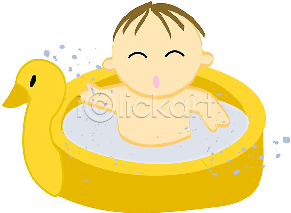 남자 사람 아기 아기만 한명 EPS 아이콘 라이프 목욕 물 미소(표정) 생활 아기용품 오리 오브젝트 욕조 웃음 클립아트