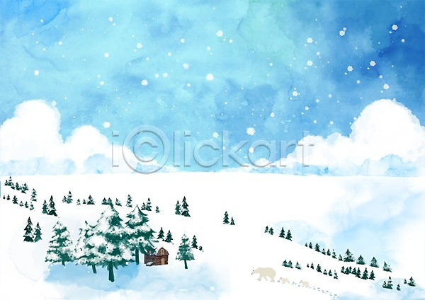 추위 사람없음 PSD 일러스트 겨울 겨울배경 계절 곰 나무 눈(날씨) 눈내림 동물 백곰 백그라운드 사계절 식물 주택 포유류 풍경(경치)