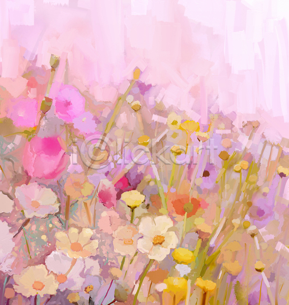 사람없음 JPG 포토 해외이미지 그림 꽃 꽃밭 미술 분홍색 손그림 유화 해외202004