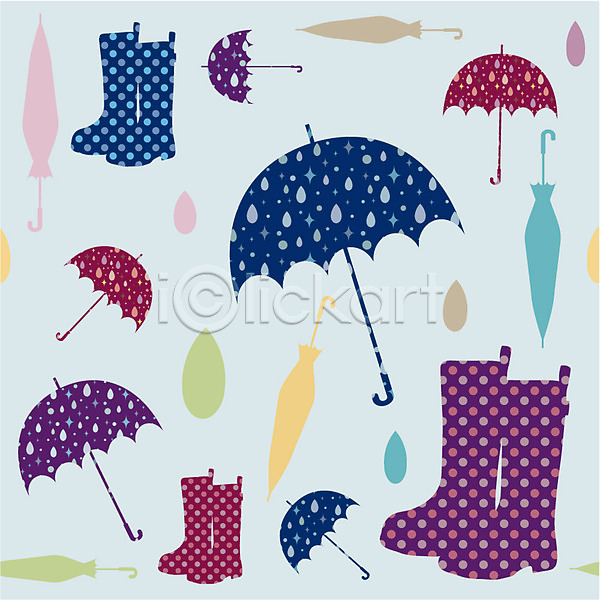 사람없음 AI(파일형식) 일러스트 날씨 디자인 모양 무늬 문양 백그라운드 벽지 비(날씨) 빗방울 우산 장화 패턴 패턴백그라운드