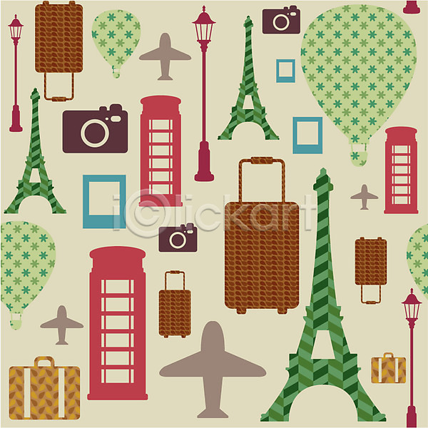 사람없음 AI(파일형식) 일러스트 가로등 가방 건축 건축물 공중전화 디자인 모양 무늬 문양 백그라운드 벽지 비행기 에펠탑 여행 여행가방 조명 카메라 캐리어 탑 패턴 패턴백그라운드 해외여행
