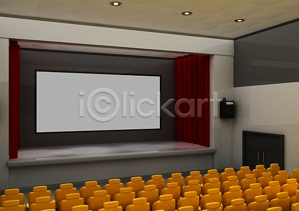 사람없음 3D PSD 입체 3D소스 공연장 그래픽 극장 무대 문 스크린 실내 영화관 의자 인테리어