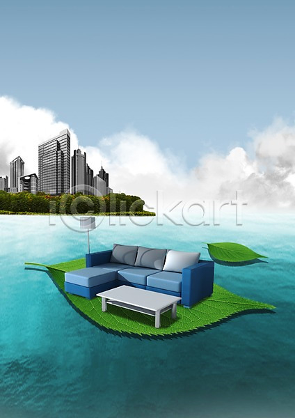휴식 사람없음 3D PSD 입체 편집이미지 건물 구름(자연) 그래픽 나뭇잎 바다 비즈니스 빌딩 소파 식물 의자 편집 하늘 휴식처