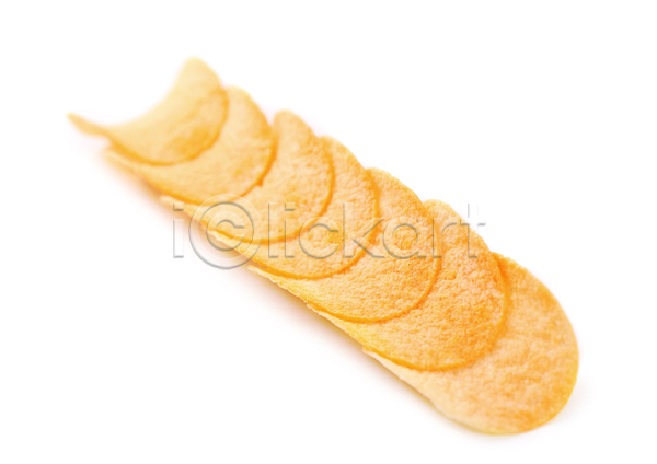 사람없음 JPG 포토 해외이미지 감자칩 과자 실내 일렬 짠맛 해외202004 흰배경
