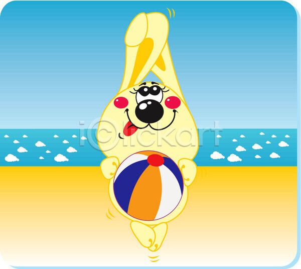 뜨거움 휴식 EPS 일러스트 해외이미지 공 그림 기린 동물 만화 모래 물 바다 야외 여름(계절) 여행 자연 클립아트 파도 파란색 하늘 항해 해외202004 휴가